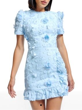 NWT $298 Dress The Population Light Blue Floral Appliqué Mini Dress Size Small